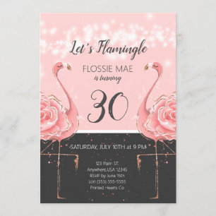 Flamant rose Floral Invitation d'anniversaire   Or