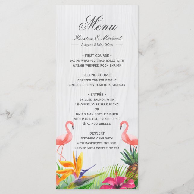 Flamant rose floral tropical Ananas menu Mariage (Devant)