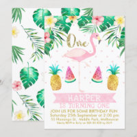 Flamant rose Fruits tropicaux Invitation d'anniver