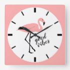 Flamant rose Good Vibes rose noir mignon horloge m