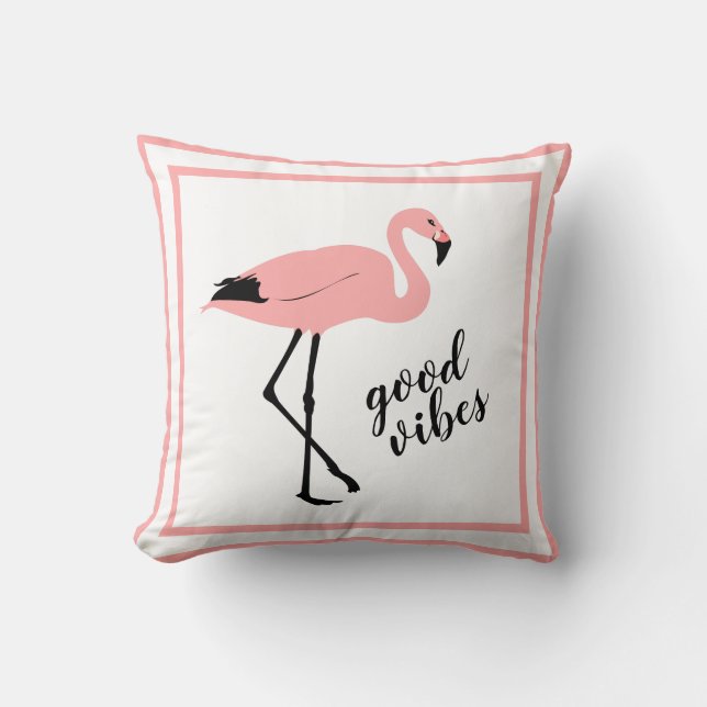 Flamant rose Good Vibes Rose noir mou oreiller (Recto)