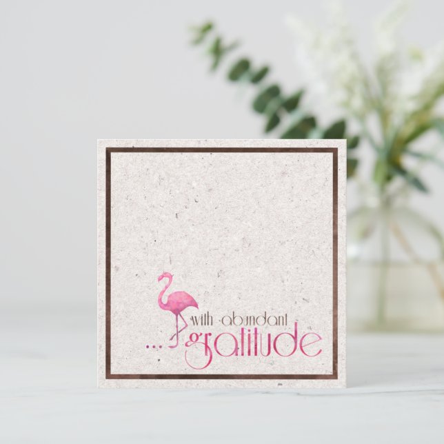 Flamant rose Gratitude avec carte Pink Watercolor (Debout devant)