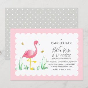 Flamant rose Grey Pois Baby shower Invitation