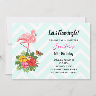 Flamant rose & Hibiscus tropical Invitation d'anni