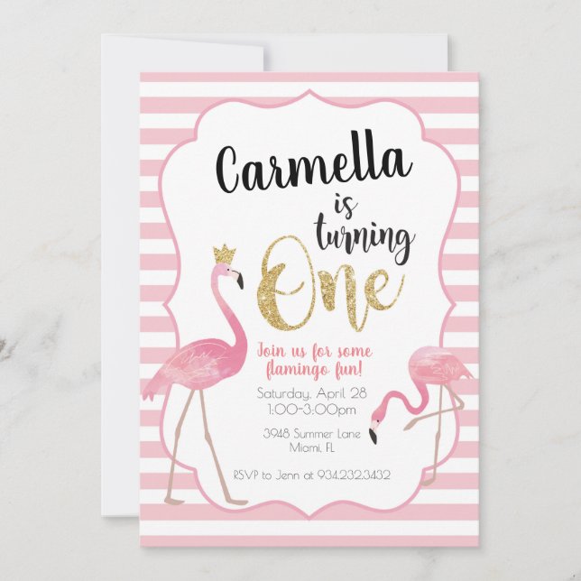 Flamant rose Invitation d'anniversaire (Devant)