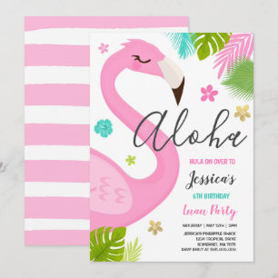 Flamant rose Invitation d'anniversaire Hawaiian Lu