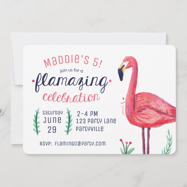 Flamant rose Invitations d'anniversaire (Devant)