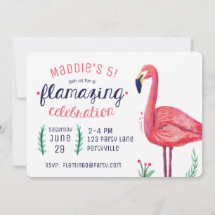 Flamant rose Invitations d'anniversaire