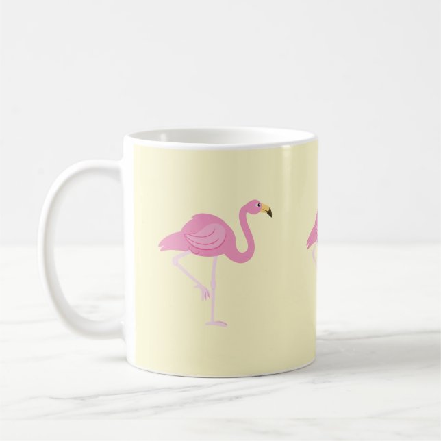 Flamant rose, Jaune, Été, Trendy, Mug (Gauche)