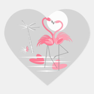 Flamant rose Love autocollant coeur