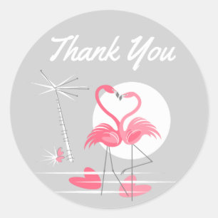 Flamant rose Love autocollant Merci rond
