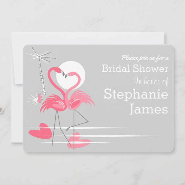 Flamant rose Love Bridal Douche invitation paysage (Devant)