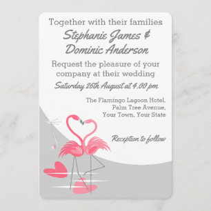 Flamant rose Love Grand faire-part de mariage Lune