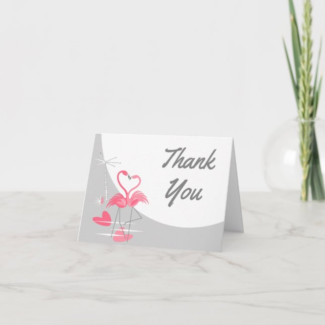 Flamant rose Love Grande Lune Merci de texte carte (Devant)