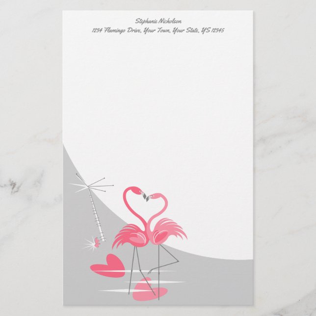 Flamant rose Love Grande Lune Texte papeterie (Devant)