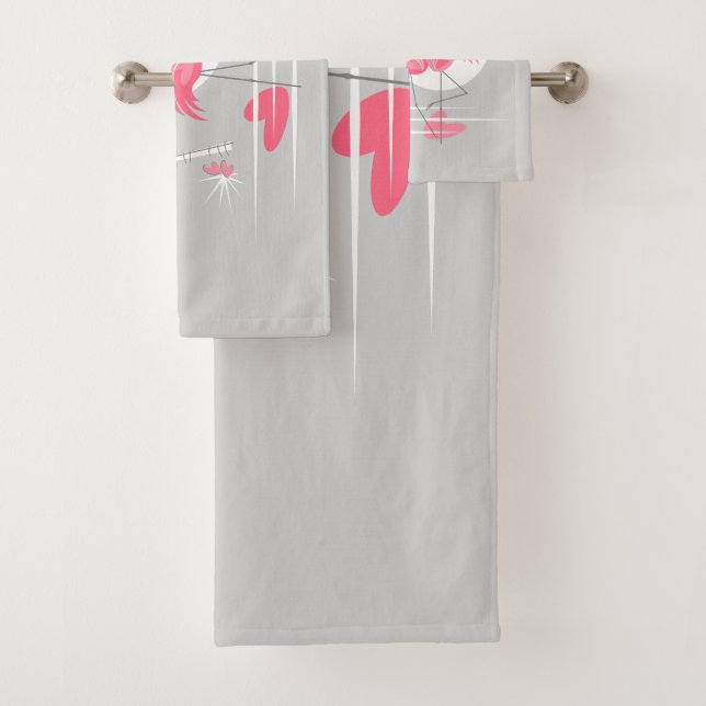 Flamant rose Love Large ensemble de serviettes (En situation)