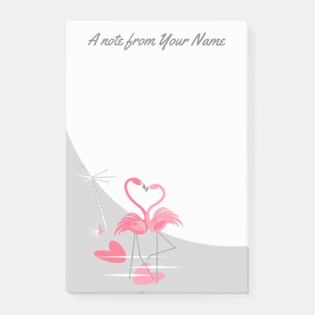 Flamant rose Love Large Lune post-it notes vertica (Devant)