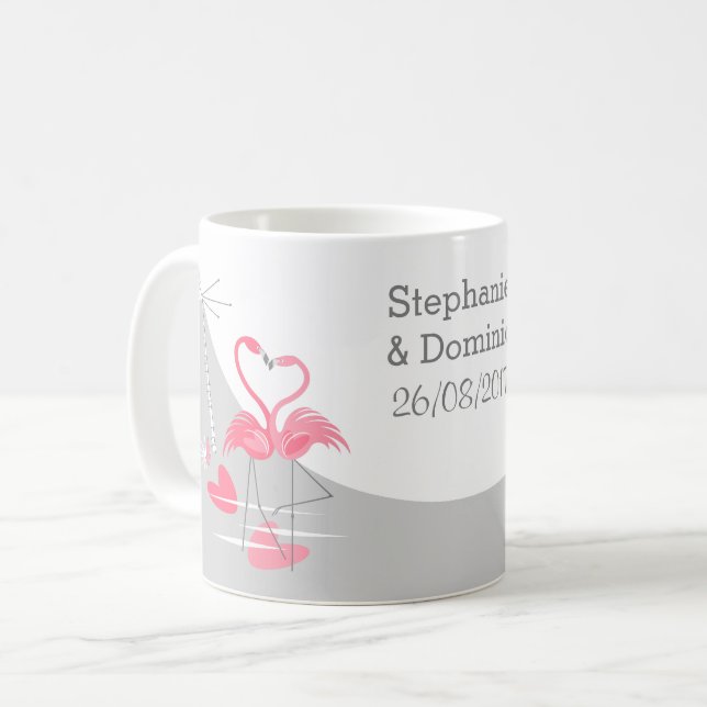 Flamant rose Love Large Moon Names Date mug (Devant gauche)