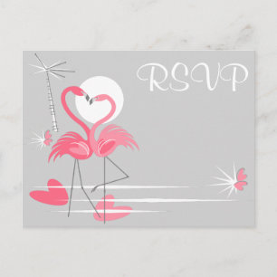 Flamant rose Love mariage RSVP paysage carte posta