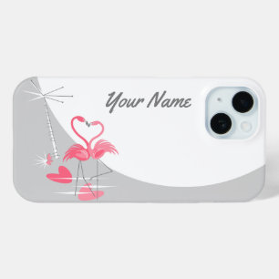 Flamant rose Love Moon Nom coque iphone horizontal