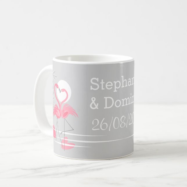 Flamant rose Love Names Date mug (Devant gauche)