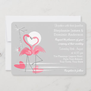 Flamant rose Love paysage faire-part de mariage