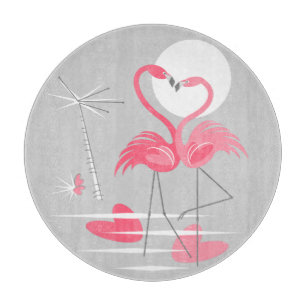 Flamant rose Love planche à découper ronde