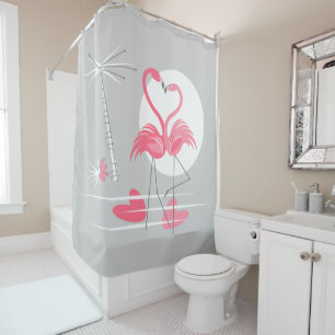 Flamant rose Love rideau de douche