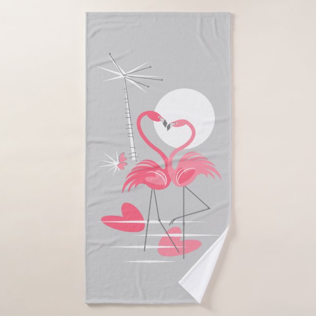 Flamant rose Love serviette de bain (Serviette de bain)