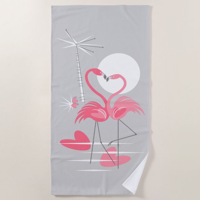 Flamant rose Love serviette de plage (Devant)
