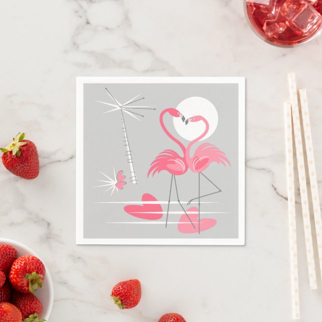 Flamant rose Love serviettes en papier (En situation)
