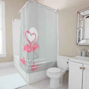 Flamant rose Love Side rideau de douche