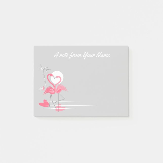 Flamant rose Love Side Texte post-it notes (Devant)