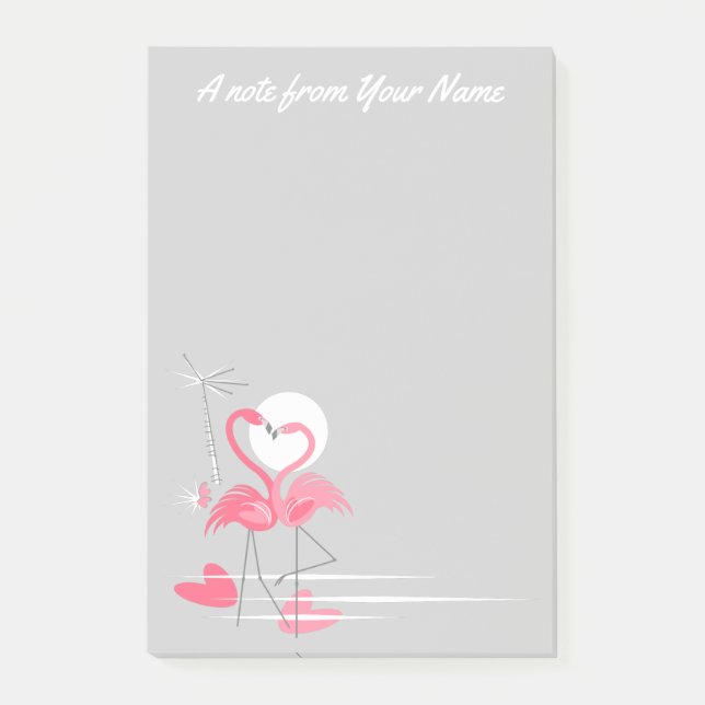 Flamant rose Love Side Texte post-it notes vertica (Devant)
