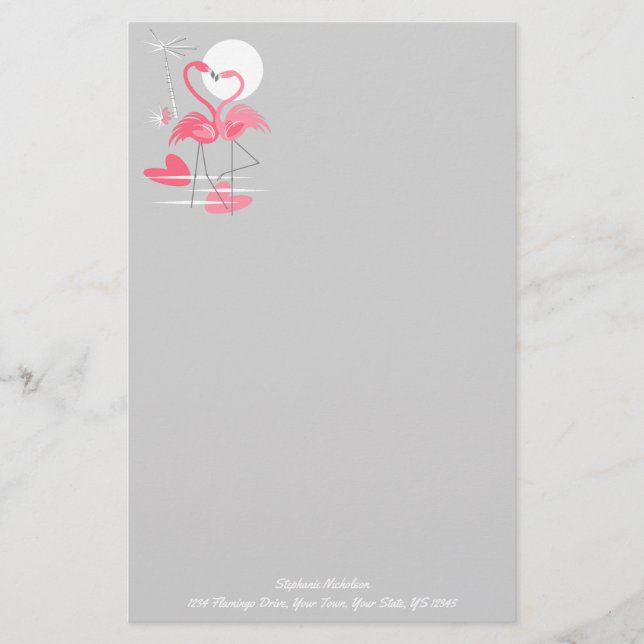 Flamant rose Love Texte papeterie (Devant)