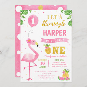 Flamant rose Luau 1er anniversaire Invitations