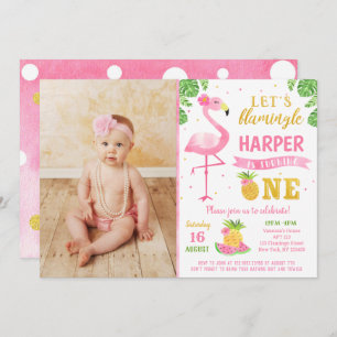 Flamant rose Luau 1er anniversaire Invitations