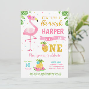 Flamant rose Luau 1er anniversaire Invitations