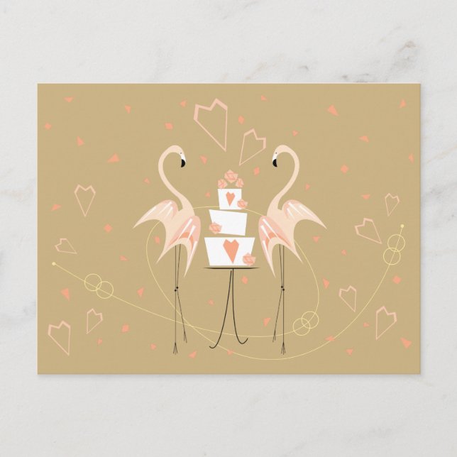 Flamant rose Mariage carte postale paysage (Devant)