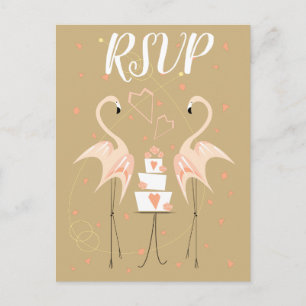 Flamant rose Mariage RSVP avant carte postale port