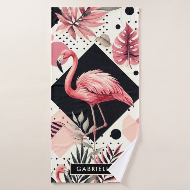 Flamant rose mignon géométrique (Serviette de bain)
