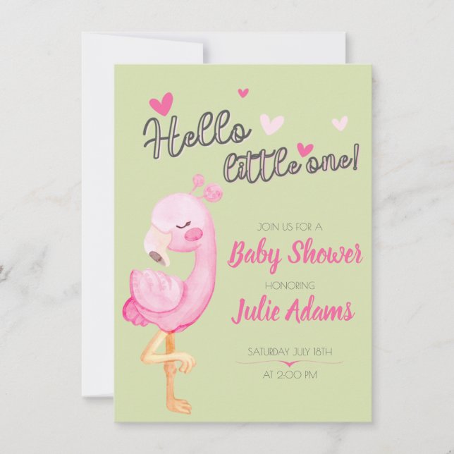 Flamant rose mignon Invitation Baby shower pour fi (Devant)