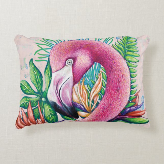 Flamant rose mignon Tropical Rose Accent Coussin (Devant)