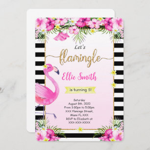 Flamant rose modifiable Invitation d'anniversaire