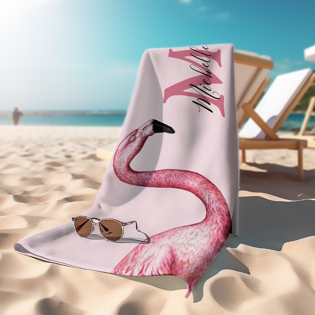 Flamant Rose Monogramme Personnalisé Tropical  (Créateur téléchargé)