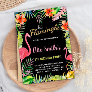 Flamant rose noir rouge vert Invitations d'anniver