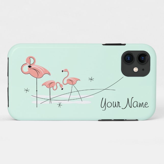 Flamant rose Ocean Aqua Trio "Nom" coque iphone (Dos (Horizontal))