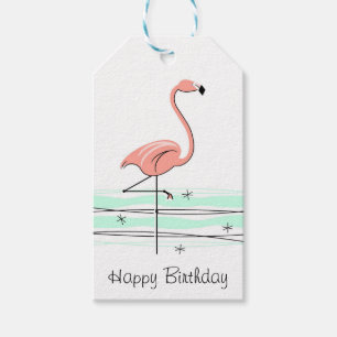 Flamant rose Ocean Joyeux Anniversaire étiquettes 
