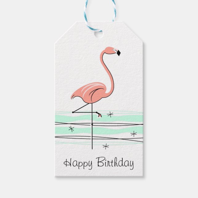 Flamant rose Ocean Joyeux Anniversaire étiquettes  (Devant)