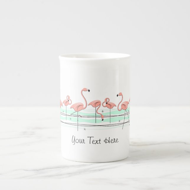 Flamant rose Ocean Line Texte en os chine mug (Devant)